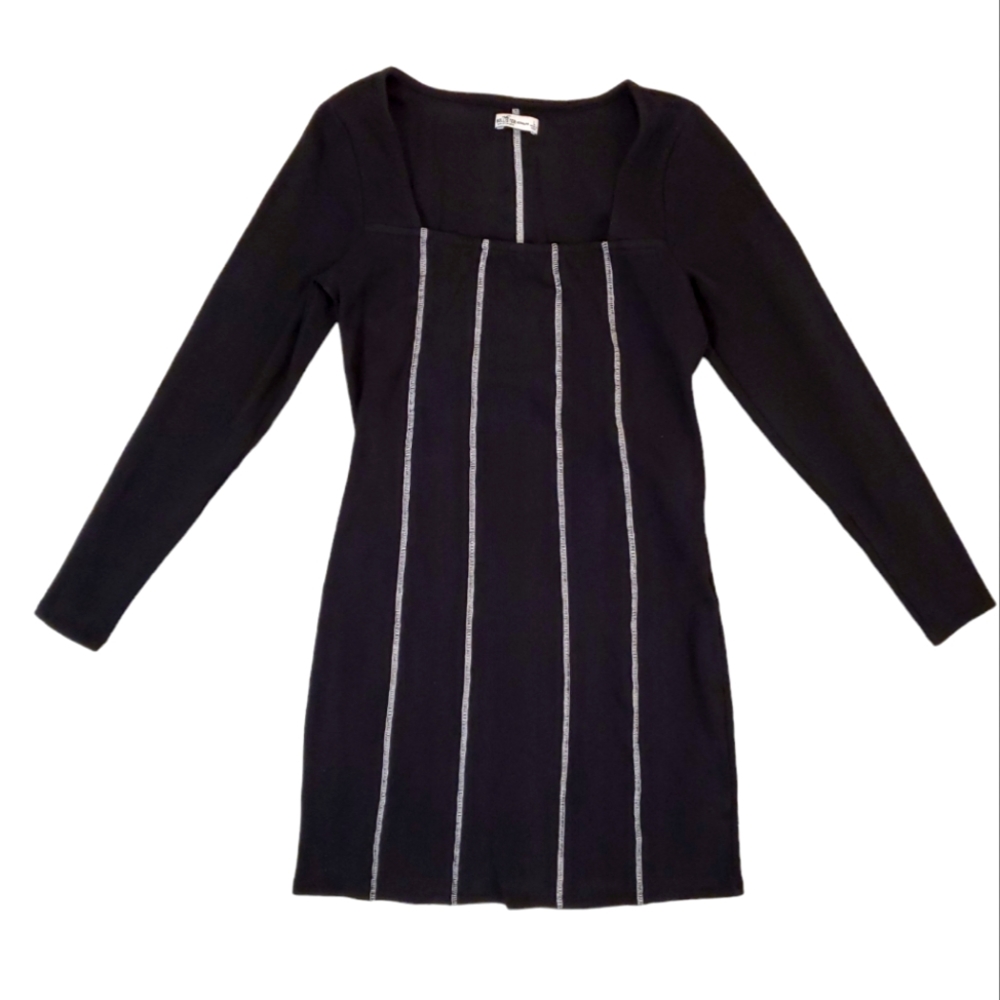 Hollister Juniors Black White Seamed Knit Dress Ribbed Long Sleeve Bodycon Large